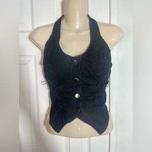 Elegant Black Denim Halter Top